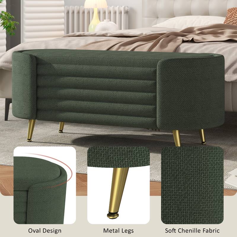 GDFStudio - Modern 44.9" Chenille Upholstered Storage Ottoman Bench