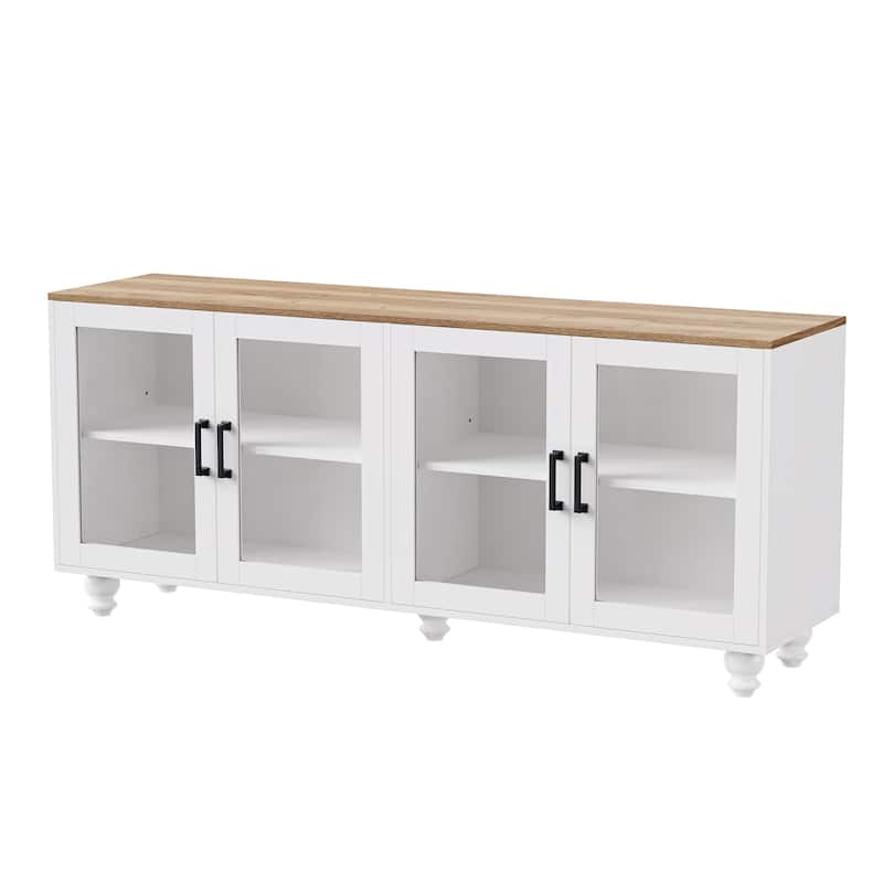 TV Stand with Glass Doors for TVs Up to 70",Versatile Sideboard with Adjustable Shelves,Buffet Cabinet with 5 Gourd-Shaped Legs