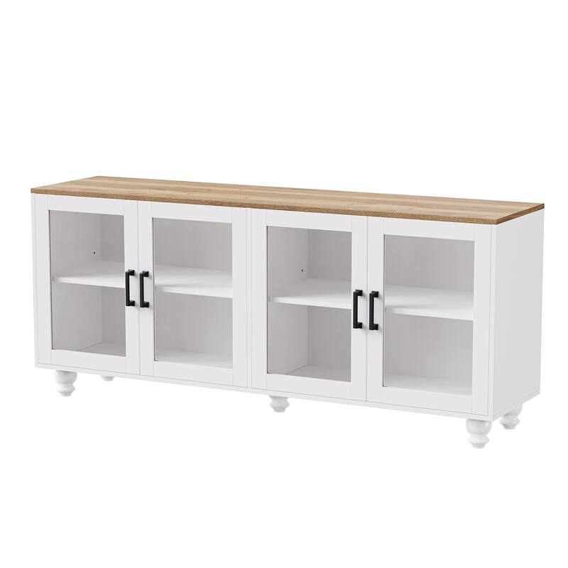 TV Storage Console for TVs up to 70" Media TV Console Table w/ 2 Cabinets, Glass Door Entertainment Center for Living Room