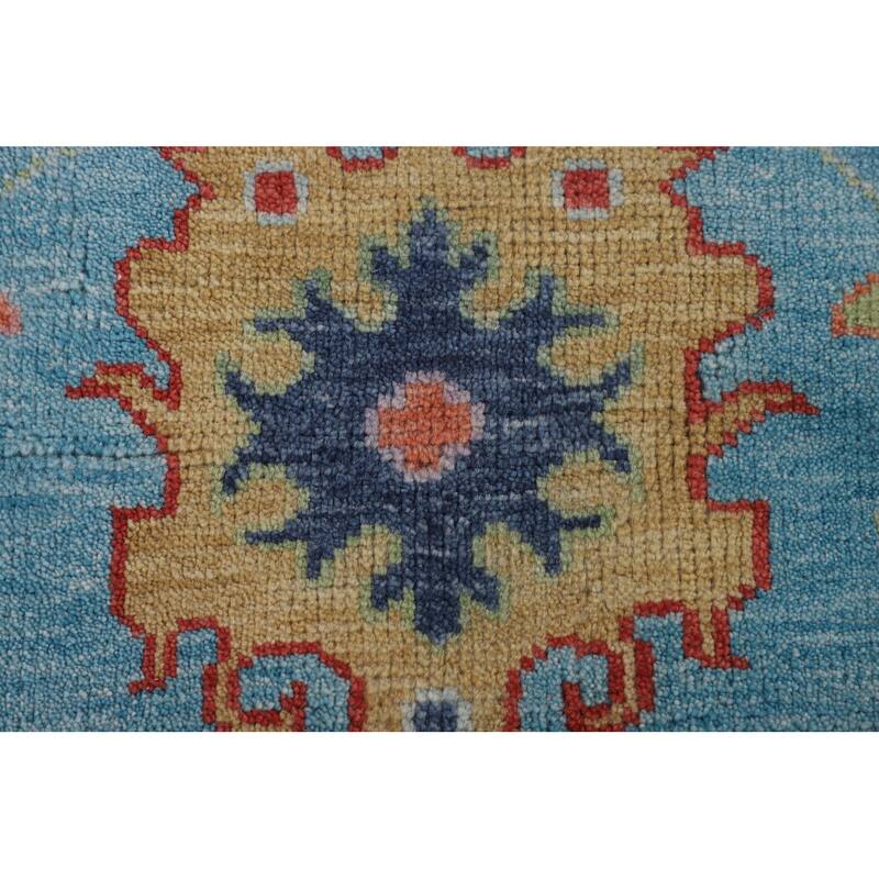 All-Over Blue Oushak Oriental Area Rug Hand-Knotted Wool Carpet - 9'0" x 11'11"