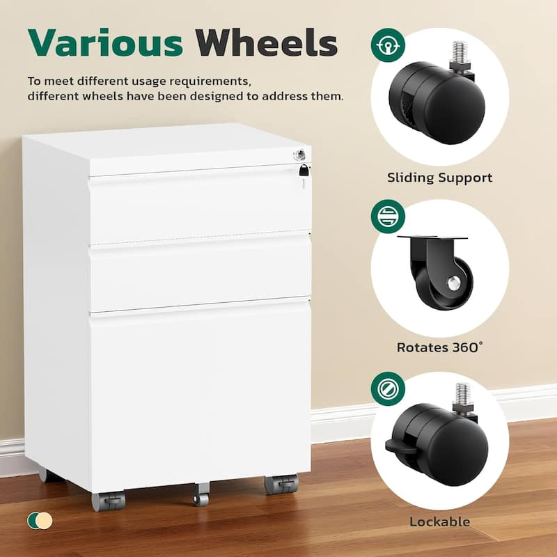 3 Drawer Metal File Cabinet, Mobile or Vertical Office Filling Cabinet