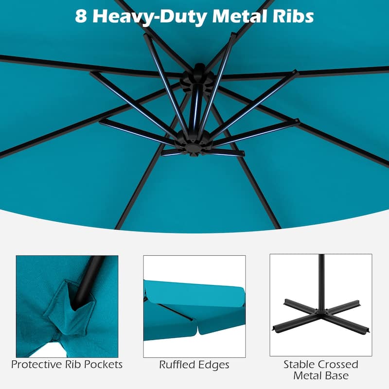 10FT Outdoor Cantilever Umbrella with Fade-Resistant Canopy Tilt Handle and Cover Included (Only Umbrella)