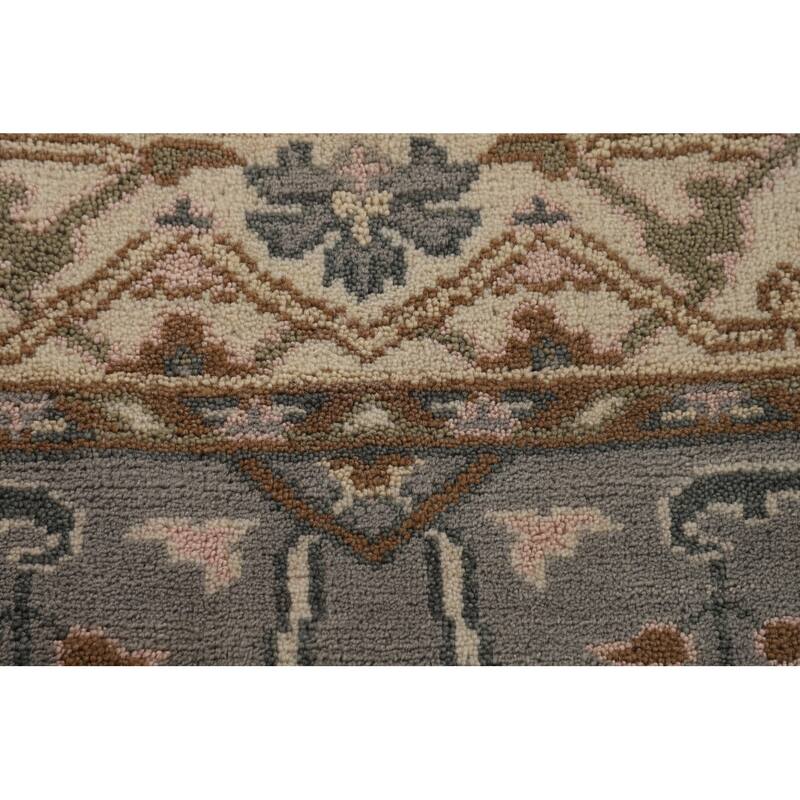 All-Over Gray Oushak Indian Area Rug Handmade Wool Carpet - 4'1"x 5'11"