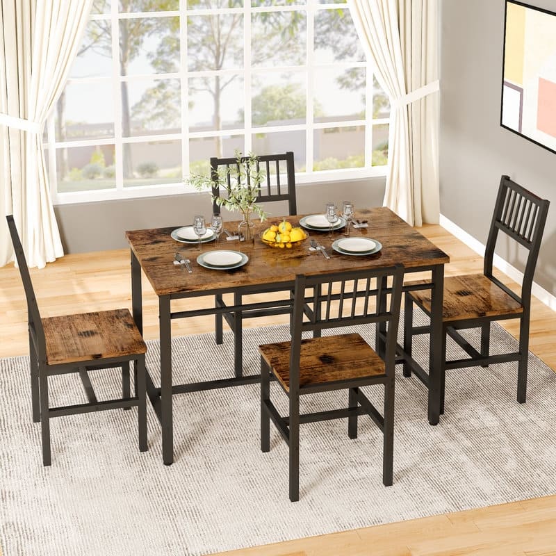4 - Person Dining Set, 5 Piece Dining Room Table Set with Metal Frame for Breakfast, Dining, Kitchen