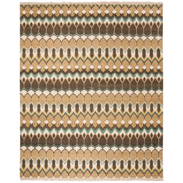slide 2 of 10, SAFAVIEH Couture Handmade Sumak Flatweave Ksenya Traditional Oriental Wool Rug with Fringe 8' x 10' - Beige/Brown - Rectangle
