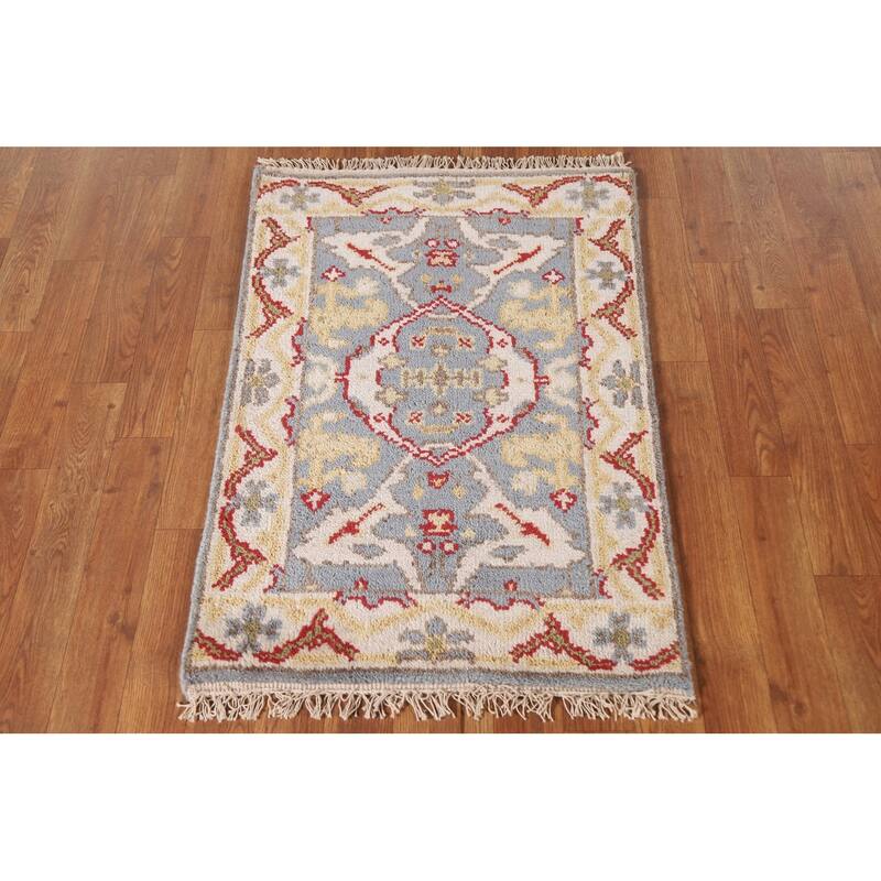 Transitional Grey Oushak Indian Area Rug Hand-knotted Wool Carpet - 2'0"x 3'0"