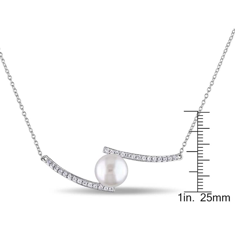 Miadora 10-10.5mm White Cultured Freshwater Pearl and Created White Sapphire Bypass Sterling Silver