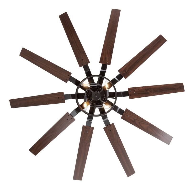 60" Reversible 10-Blade Open-Caged Metal Ceiling Fan with Light and Remote