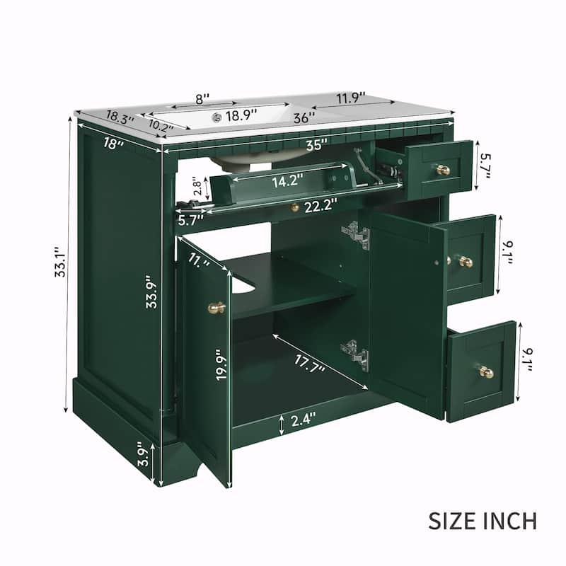 36" Bathroom Vanity with Top, Modern Storage Vanity with Adjustable Shelf