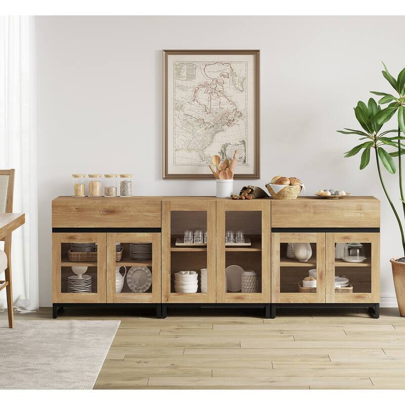 WAMPAT 3 in 1 Modern Sideboard with Adjustable Shelves and 2 Drawers, Coffee Bar Cabinet for Living Room, Kitchen