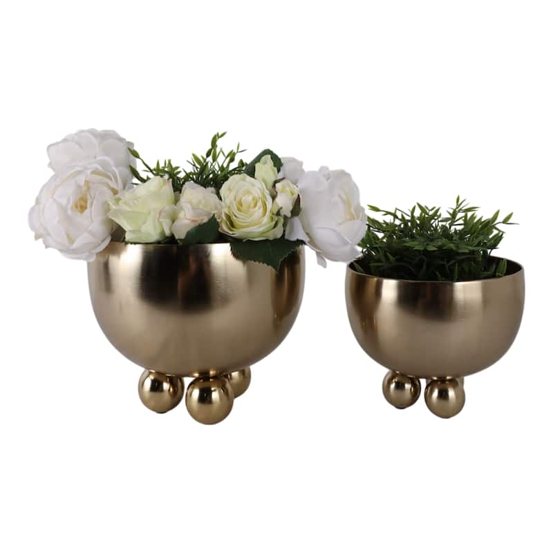 Metal Planters Modern Sleek Decorative Footed Bowl Design (Set of 2) - 10.5" x 10.5" x 9.25"