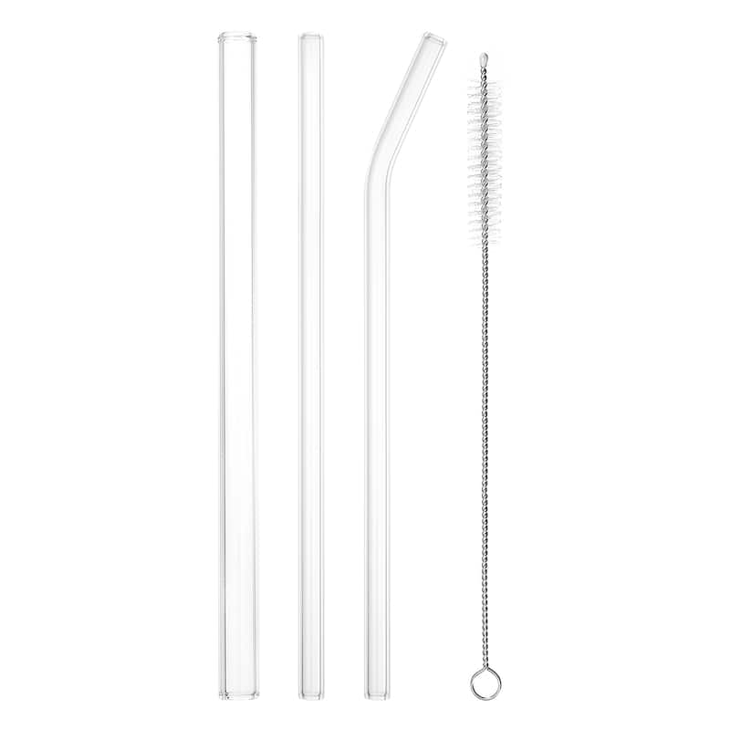 Reusable Straws Glass Straw, 3pcs 8/12mm w Cleaning Brush, Transparent