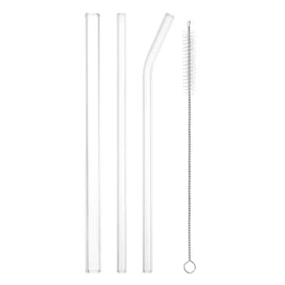 Reusable Straws Glass Straw, 3pcs 8/12mm w Cleaning Brush, Transparent