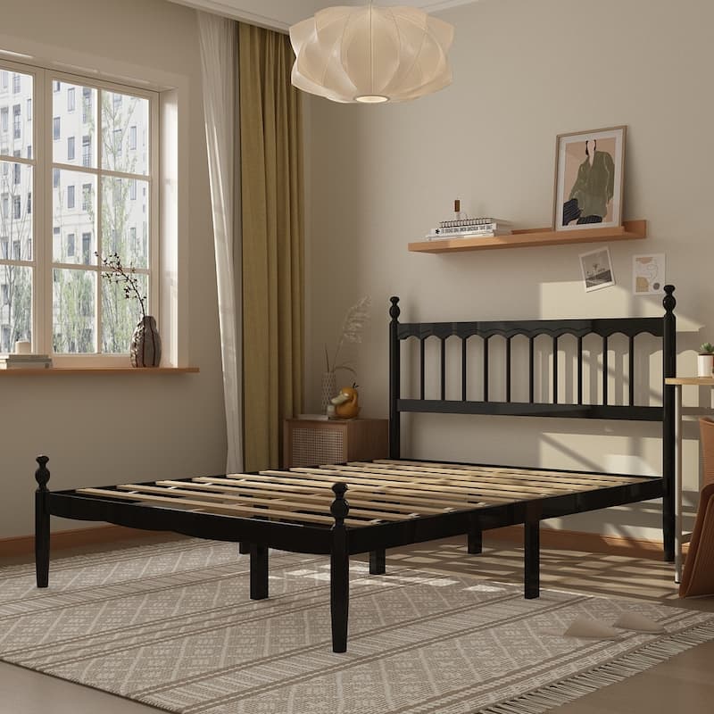 Elegant Vintage Style Sturdy Queen Size Solid Wood Bed Frame