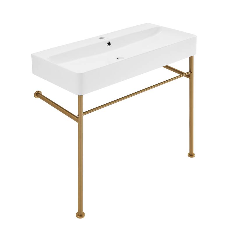 Claire Ceramic Console Sink White Basin Gold Legs