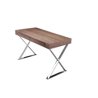 Rix 47 Inch Office Desk, Walnut Wood Top, 2 Drawers, X Polished Steel ...