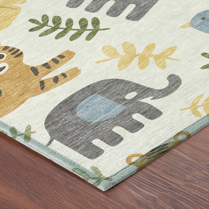 Machine Washable Indoor/ Outdoor Whimsy Safari Animals Chantille Rug