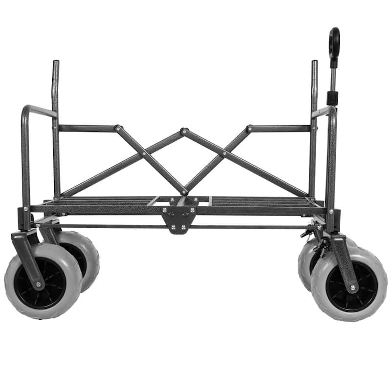 3-in-1 Folding Wagon with Bench Seat - 500lbs Capacity, 9"x4" Beach Tires