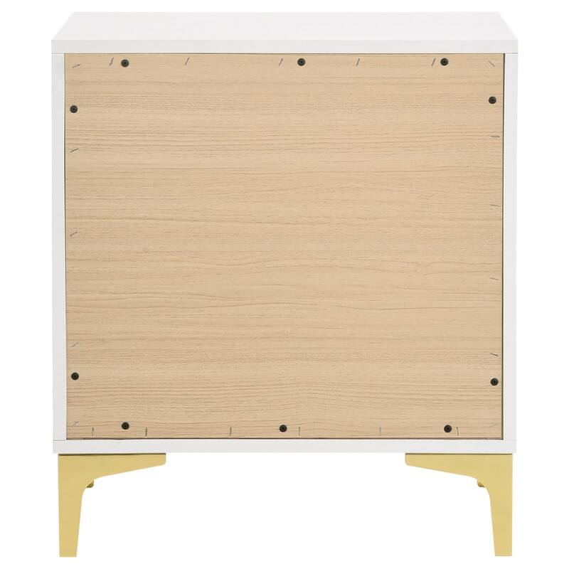 White and Gold 2-Drawer Rectangular Nightstand for Bedroom