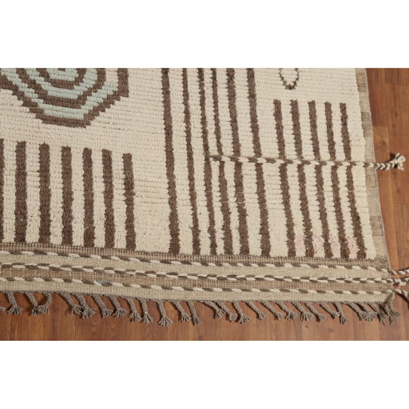 All-Over Ivory Moroccan Modern Large Area Rug Handmade Wool Carpet - 11'0"x 15'10"