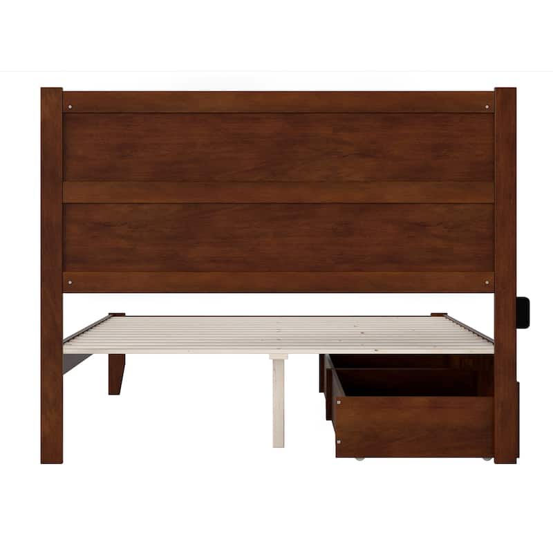 City Chic Bed with Drawers - Modern Storage Bed Frame - Walnut Finish - Bedroom Furniture