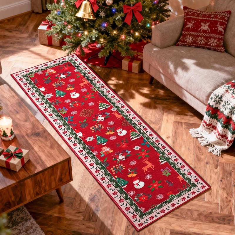 Washable Christmas Area Rug for Bedroom Holiday Decor - 1'6" x 2'6"