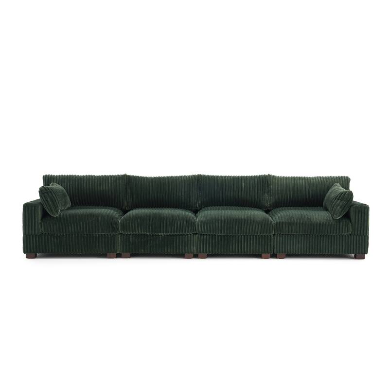 Plush Corduroy Upholstered Modular Sectional Sofa with Pillows