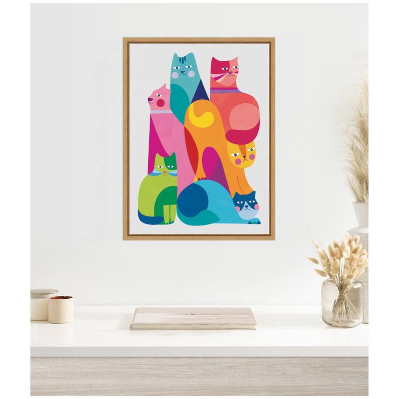 Kate and Laurel Modern Abstract Cats by Rachel Lee Framed Canvas Wall Art Print