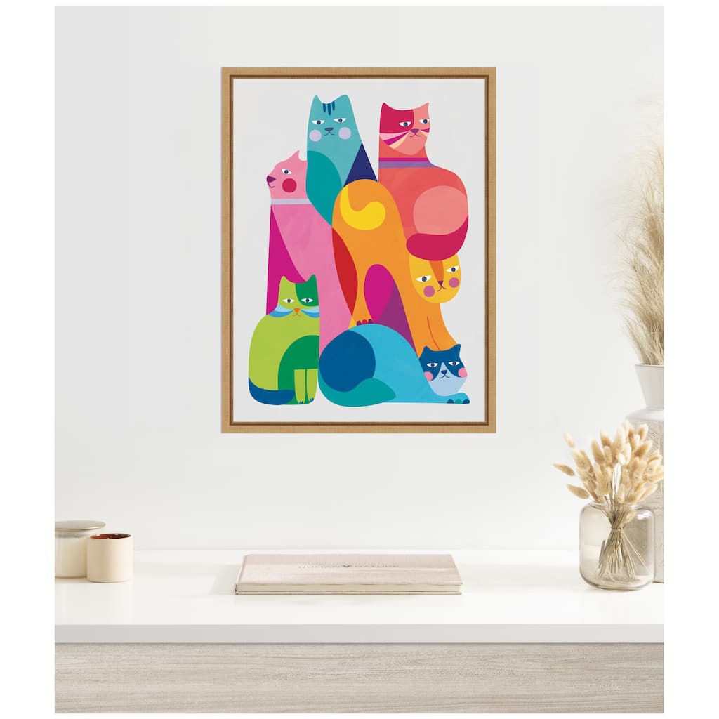 Kate and Laurel Modern Abstract Cats by Rachel Lee Framed Canvas Wall Art Print