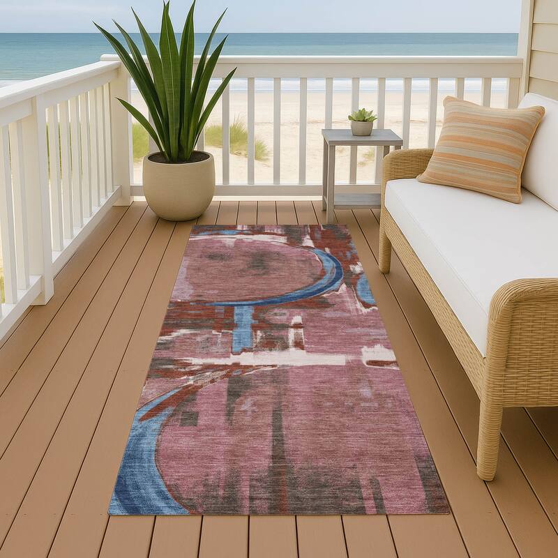 Machine Washable Indoor/ Outdoor Modern Erie Chantille Rug - Merlot - 2'3" x 7'6"