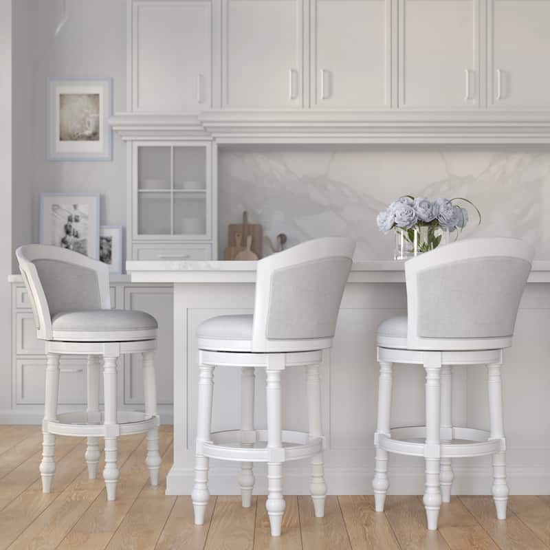 Emily Wood Upholstered Barrel-Back Bar Stool with Swivel Seat