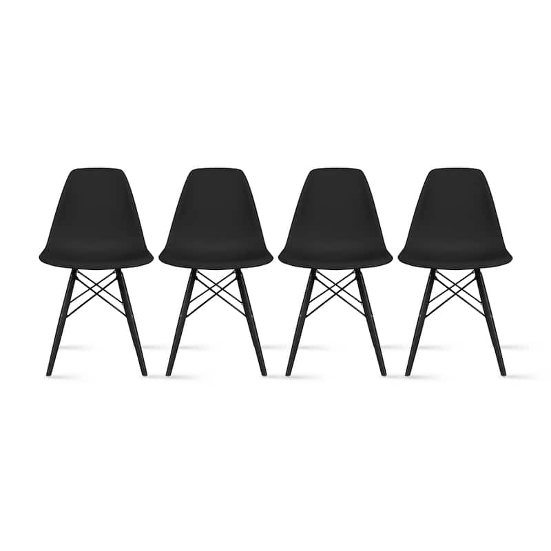 Molded Dining Side Chairs For Kitchen Eiffel Metal Legs Design Bedroom Waiting Room (Set of 4) - Black