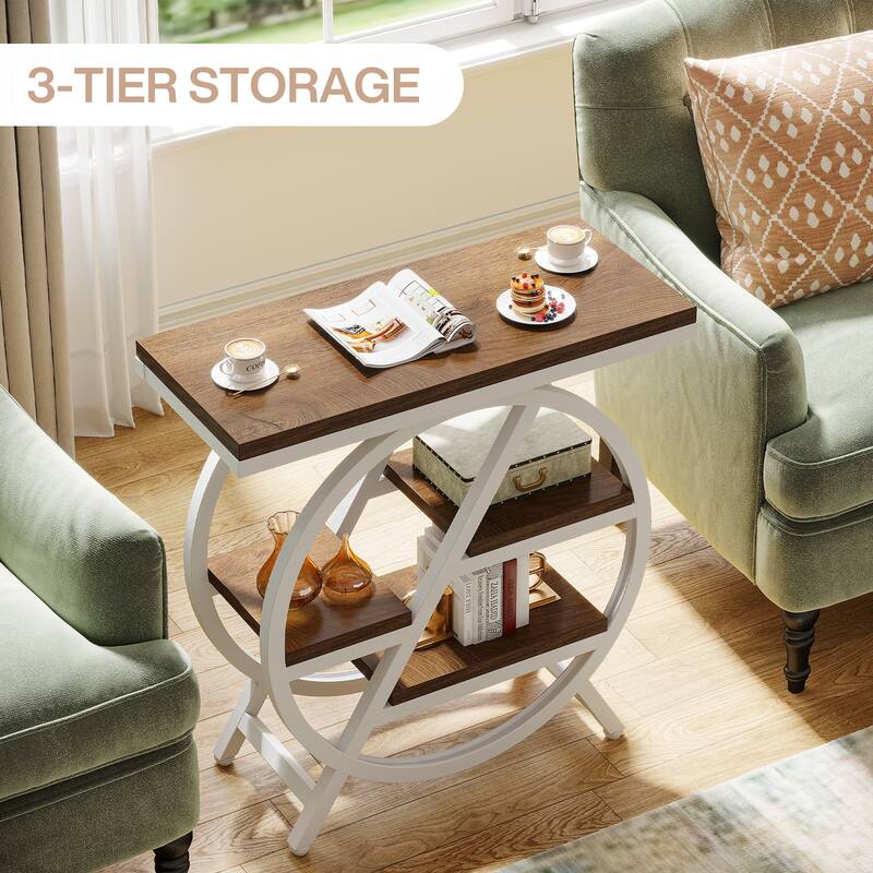 End Table Set of 2, 3-tier Narrow Side Table with Storage for Living Room - 11.8" D x 25.59" W x 26.18" H