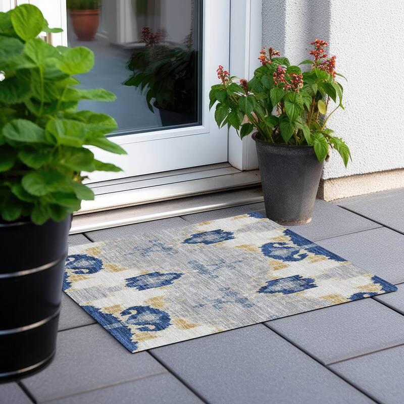 Machine Washable Indoor/ Outdoor Chantille Global Boho Rug - Navy - 1'8" x 2'6"