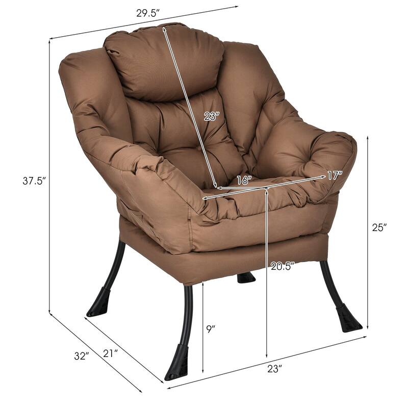 Modern Polyester Fabric Lazy Chair with Side Pocket - 32" x 29.5" x 37.5"