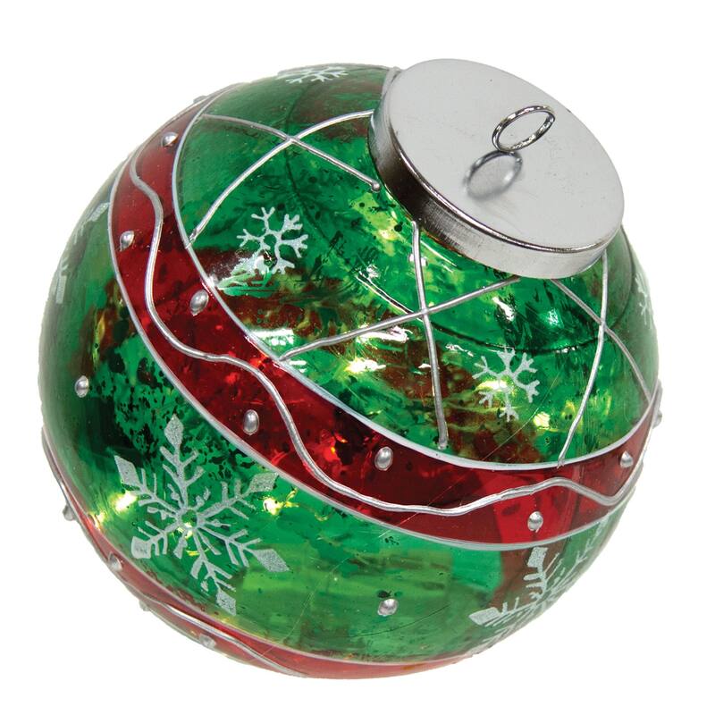 Green Stripe & Snowflake Light Up Ball Ornament