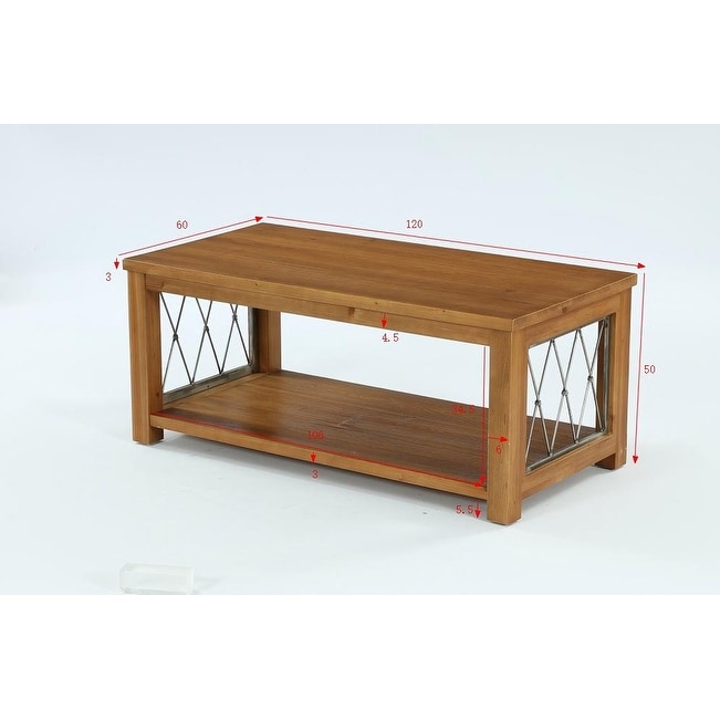 Rectangular Solid Wood Coffee Table with 2-Tier Storage Shelf