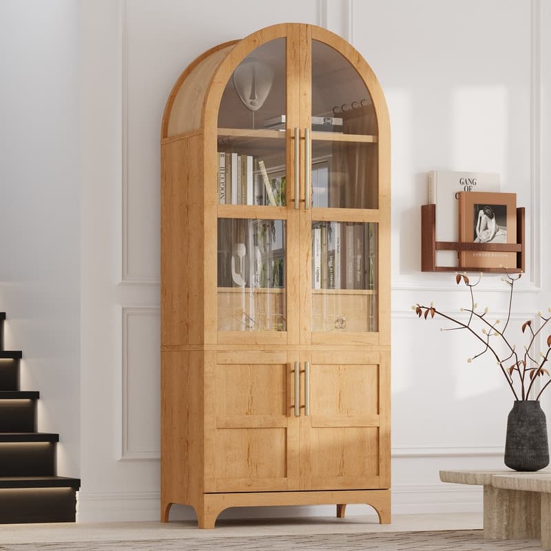 71" Tall Arched Kitchen Pantry Cabinet with Adjustable Shelves and Hidden Drawer for Stylish Storage Solutions