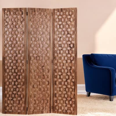 HomeRoots 67" Brown Folding Three Panel Screen Room Divider - 47' X '67' X '1