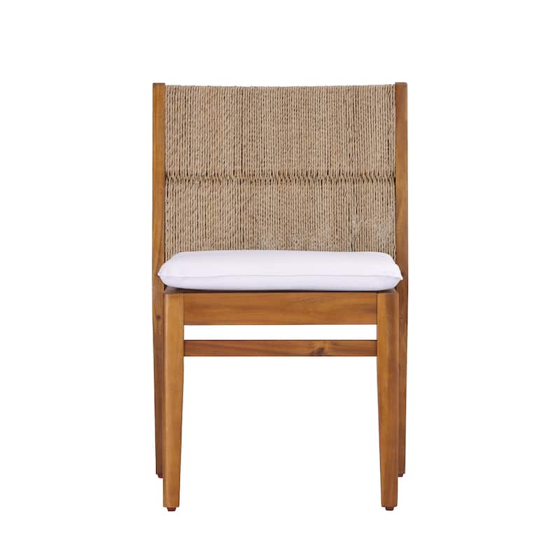 Christopher Knight Home - Modern Acacia Outdoor Dining Set with Cushioned Armless Chairs & 69" Dining Table with Umbrella Hole