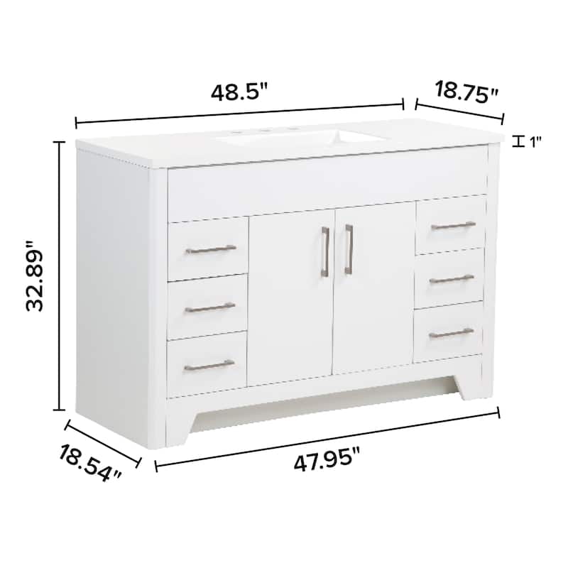 Spring Mill Cabinets Salil 48.5" Bathroom Vanity With Cabinet, 4 Drawers, and White Sink Top