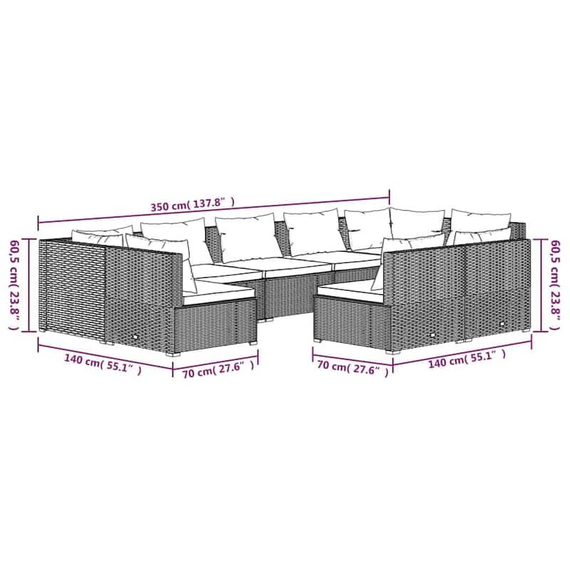 vidaXL Patio Lounge Set Outdoor Sectional Sofa Set Table Garden Poly Rattan - 27.6" x 27.6" x 23.8"