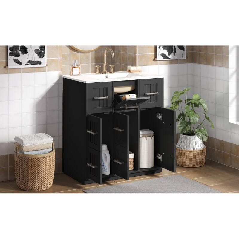 Roomfitters 30" Bathroom Vanity with Undermount Sink, Painted Storage Cabinet with Sliding Bins & Tilt-Down Compartment