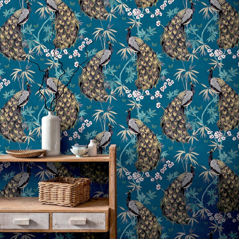 Arthouse Takara Teal Opulent Peacock Wallpaper