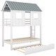 preview thumbnail 7 of 11, Twin Size House Bunk Bed with Trundle, Roof and Windows