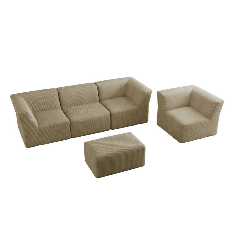 5-Piece Fully Sponge Molded Modular Sectional Sofa with Ottoman