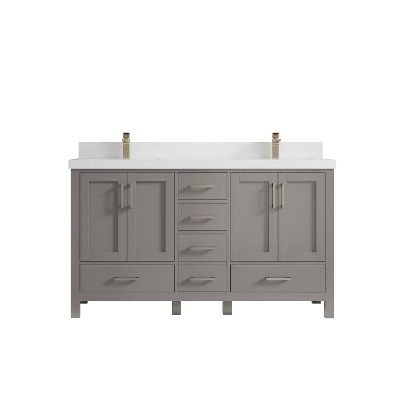 Willow Collections 60 in. W x 22 in. D Malibu Double Sink Bathroom Vanity with Countertop - 2" White Quartz - Elephant Skin Gray