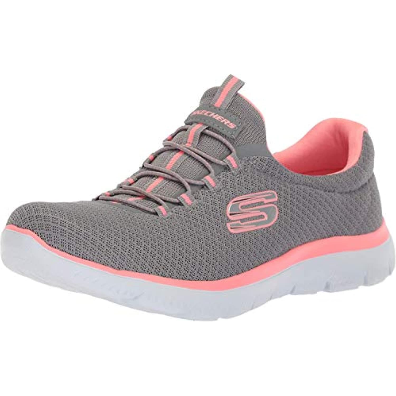 grey and pink sketchers