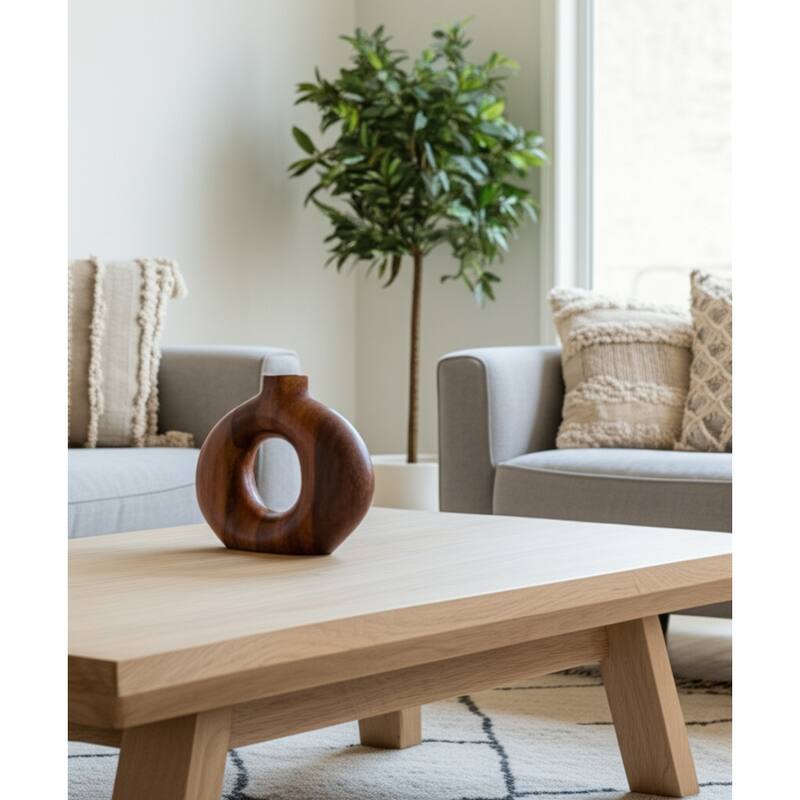 Mango Wood Modern Vase with Round Cutout Silhouette Minimalist Design