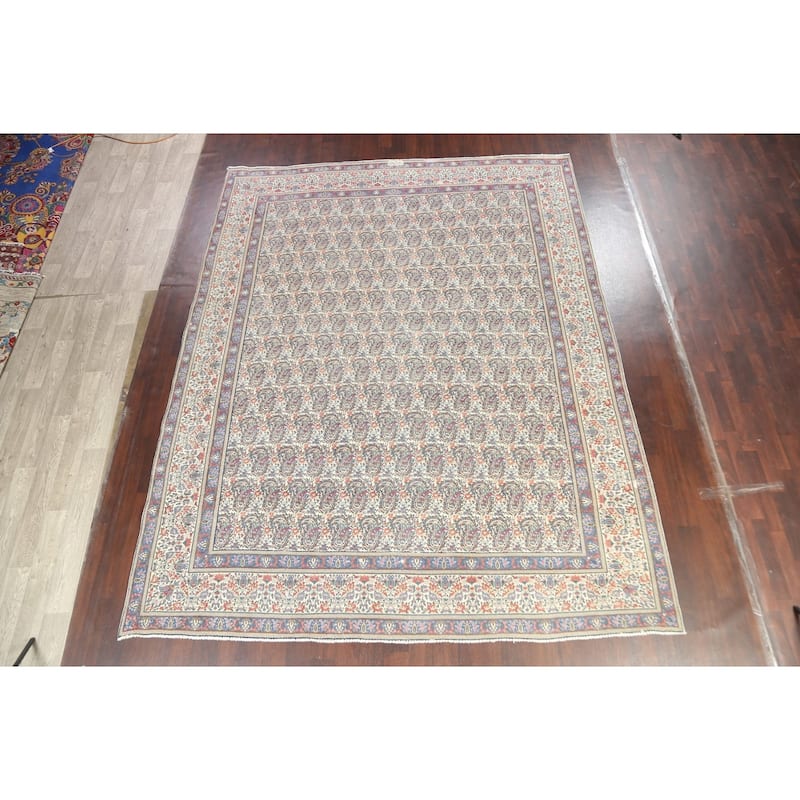 Muted Distressed Paisley Kerman Persian Area Rug Handmade Wool Carpet - 9'8" x 12'6"